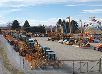Case Construction, JLG, Bomag and more construction equipment lined up