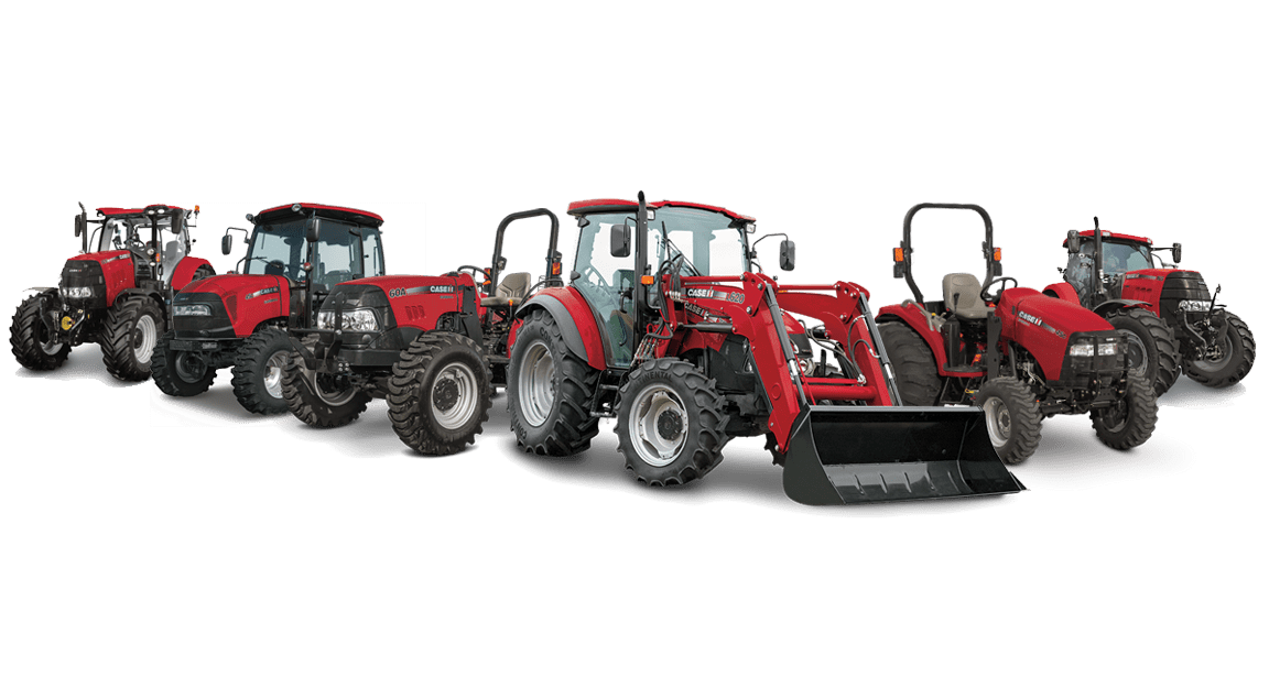 Case IH Magnum, Optum, Farmall, Maxxum and Pump tractors lined up